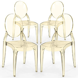 ICONIK INTERIOR Lot de 4 chaises de salle à manger transparentes - Style Victoria Ambre