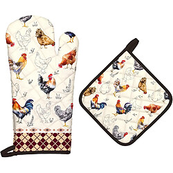 Vendos85 Gants et Manique Cuisine Peints à la Main Champêtre Rooster