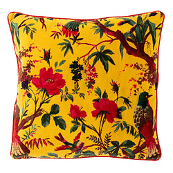 Paris Prix Coussin Déco en Velours Oiseaux Fleurs 45x45cm Jaune