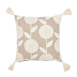 Paris Prix Coussin Déco Brodé Fleurs 45x45cm Beige