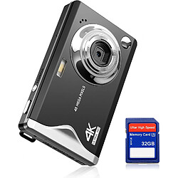 Appareil Photo Numérique 4K 48MP FHD - Zoom 16x - Écran 3,0" - Compact - Carte 32GB Offerte - Noir