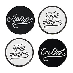 Paris Prix Lot de 4 Dessous de Verre Bistrot 10cm Noir & Blanc