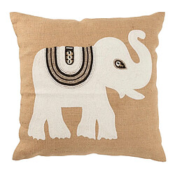 Paris Prix Coussin Déco Jute Eléphant 60x60cm Beige & Blanc