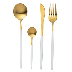 Paris Prix Ménagère 24 Pièces en Inox Mat 27cm Blanc & Or