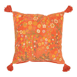 Paris Prix Coussin Velours Design Fleurs Mexican 50x50cm Orange