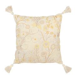 Paris Prix Coussin Déco à Pompons Champêtre 45x45cm Jaune Clair