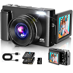Appareil Photo Numérique 4K 48MP - Zoom 16x - Écran Basculant 3,0" 180° - 32GB + 2 Batteries