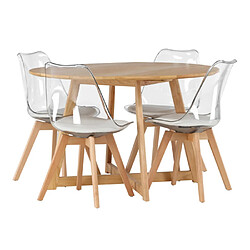 Paris prix Ensemble table à manger 4 chaises - Marron & naturel