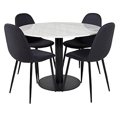 Paris prix Ensemble table à manger ronde 4 chaises - Blanc et noir