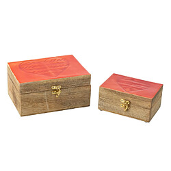 Paris prix Lot de 2 boîtes de rangement cœur - Rouge