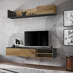 Paris prix Ensemble meuble TV mural LED - Chêne et gris