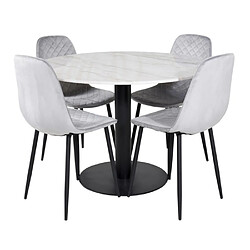 Paris prix Ensemble table ronde à manger 4 chaises - Blanc noir Ensemble table à manger 4 chaises - table ronde - plateau marbre - pied acier