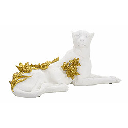 Paris Prix Statue Déco en Résine Léopard Couché 53cm Blanc