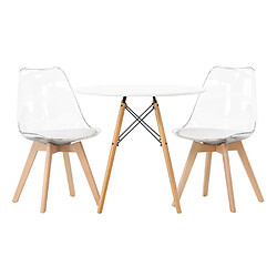 Paris prix Ensemble table & 2 chaises à manger - Blanc et naturel