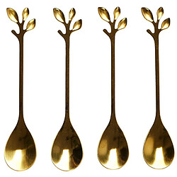 Paris Prix Lot de 4 Cuillères à Café Feuille 11cm Or