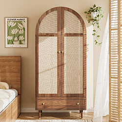 Blossom Paris Armoire élégante portes en tissu, tiroir, style noyer - Rangement chambre ou dressing