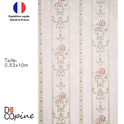 Decopine Papier Peint Intissé Ruban Royal Rose – Décor Floral 3D Embossé – 0,53 x 10m – Sans Colle – Style Élégant