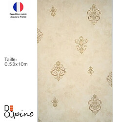 Decopine Papier Peint Intissé Imperium Luxe Beige – Décor Floral 3D Embossé – 0,53 x 10m – Sans Colle – Style Élégant