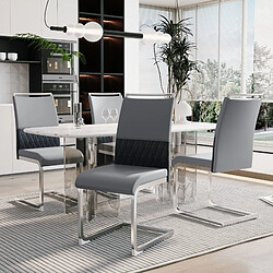DZMDIP Chaise salle a manger - lot de 4 - dossier en simili-cuir pu et lin, design du dossier à rayures horizontales, gris