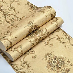 Decopine Papier Peint Intissé Floral 3D Doré – 0,53 x 10 m – Sans Colle – Style Élégant