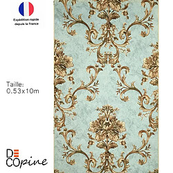 Decopine Papier Peint Intissé Maison d’Or Bleu – Décor Floral 3D Embossé – 0,53 x 10m – Sans Colle – Style Élégant