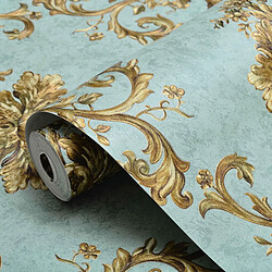Decopine Papier Peint Intissé Maison d’Or Bleu – Décor Floral 3D Embossé – 0,53 x 10m – Sans Colle – Style Élégant