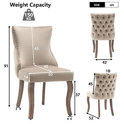 DZMDIP Chaise en velours pour salle à manger - lot de 2 - chaise de cuisine - capitonnée - beige - bois massif
