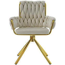 DZMDIP Chaise salle a manger, chaise bureau, lot de 2 fauteuils en velours, chaise longue pivotante avec quatre pieds en métal, beige