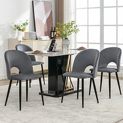DZMDIP Chaise de salle à manger - chaise de cuisine - lot de 4 - assise en velours - pieds réglables - motif losange gris