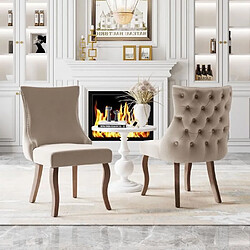 DZMDIP Chaise en velours pour salle à manger - lot de 2 - chaise de cuisine - capitonnée - beige - bois massif