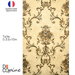 Decopine Papier Peint Intissé Floral 3D Doré – 0,53 x 10 m – Sans Colle – Style Élégant