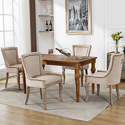 DZMDIP Chaise salle a manger - lot de 4 - garniture à clous, pieds en bois massif, revêtement en velours, beige