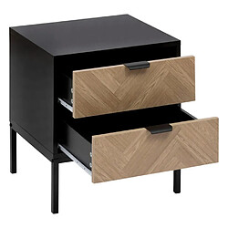 Five Simply Smart Table de Chevet 2 Tiroirs Chevrons 50cm Naturel & Noir