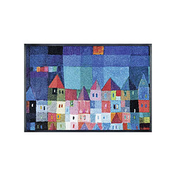 UnAmourDeTapis Paillasson 75x120 tissé motif fresque FULA bleu