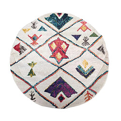 UnAmourDeTapis Tapis berbère rond Ø160cm tissé motifs tribaux LYN5 OURIKA C blanc