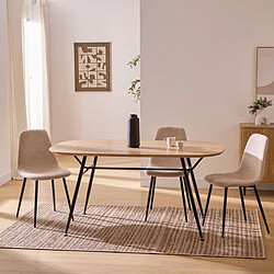 Atmosphera Table à manger en bois et métal 6 personnes ROXAS - Beige et noir