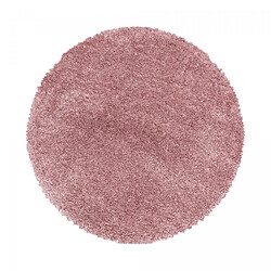 UnAmourDeTapis Tapis rond poils longs shaggy Ø200cm tissé rose motif uni UNI B