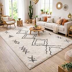UnAmourDeTapis Tapis berbère 200x280 tissé motif ethnic LYN4 DOUX 3 crème
