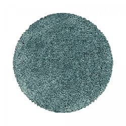 UnAmourDeTapis Tapis rond poils longs shaggy Ø200cm tissé bleu motif uni UNI I