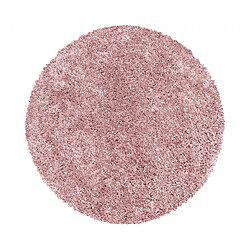 UnAmourDeTapis Tapis rond poils longs shaggy Ø200cm tissé rose motif uni UNI I