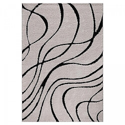 un amour de tapis Tapis shaggy Ø120cm rond tissé crème motif géométrique POUDA