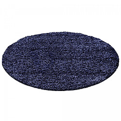 UnAmourDeTapis Tapis rond poils longs shaggy Ø200cm tissé bleu marine motif uni UNI L
