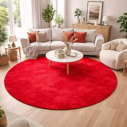 UnAmourDeTapis Tapis rond salon Ø200cm LYN10 LAVABLE Rouge uni, tapis shaggy à longs poils