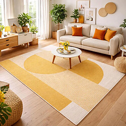 UnAmourDeTapis tapis chambre 120x170 tissé beige et jaune rectangle motif géométrique CONTUNI