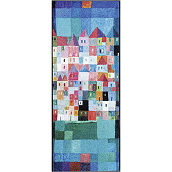 UnAmourDeTapis Paillasson 50x75 tissé motif fresque HOUSES bleu