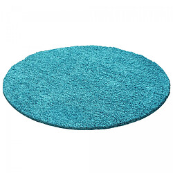 UnAmourDeTapis Tapis poils longs shaggy Ø200cm rond tissé turquoise motif uni UNI L