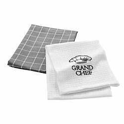 Paris Prix Lot de 2 Torchons de Cuisine Grand Chef 50x70cm Blanc & Gris