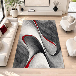 UnAmourDeTapis tapis salon 160x160 tissé rouge et gris carré motif géométrique LYN8 MADILA