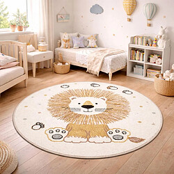 UnAmourDeTapis Tapis enfant Ø100cm rond tissé crème SWEETLION
