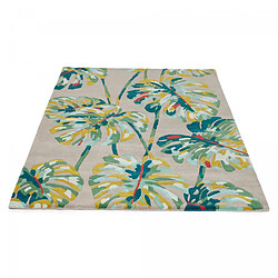 UnAmourDeTapis tapis grand salon 250x350 fait à la main en laine gris et vert motif floral pas cher